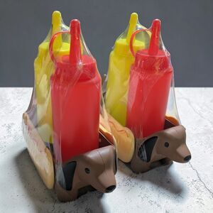 Dachshund Hot Dog Condiment Holder Set Ketchup Mustard Bottles Wiener Dog Caddy